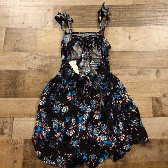 Bebop Women’s Floral Print Romper XS Black Blue Pink Rayon - Picture 10 of 12